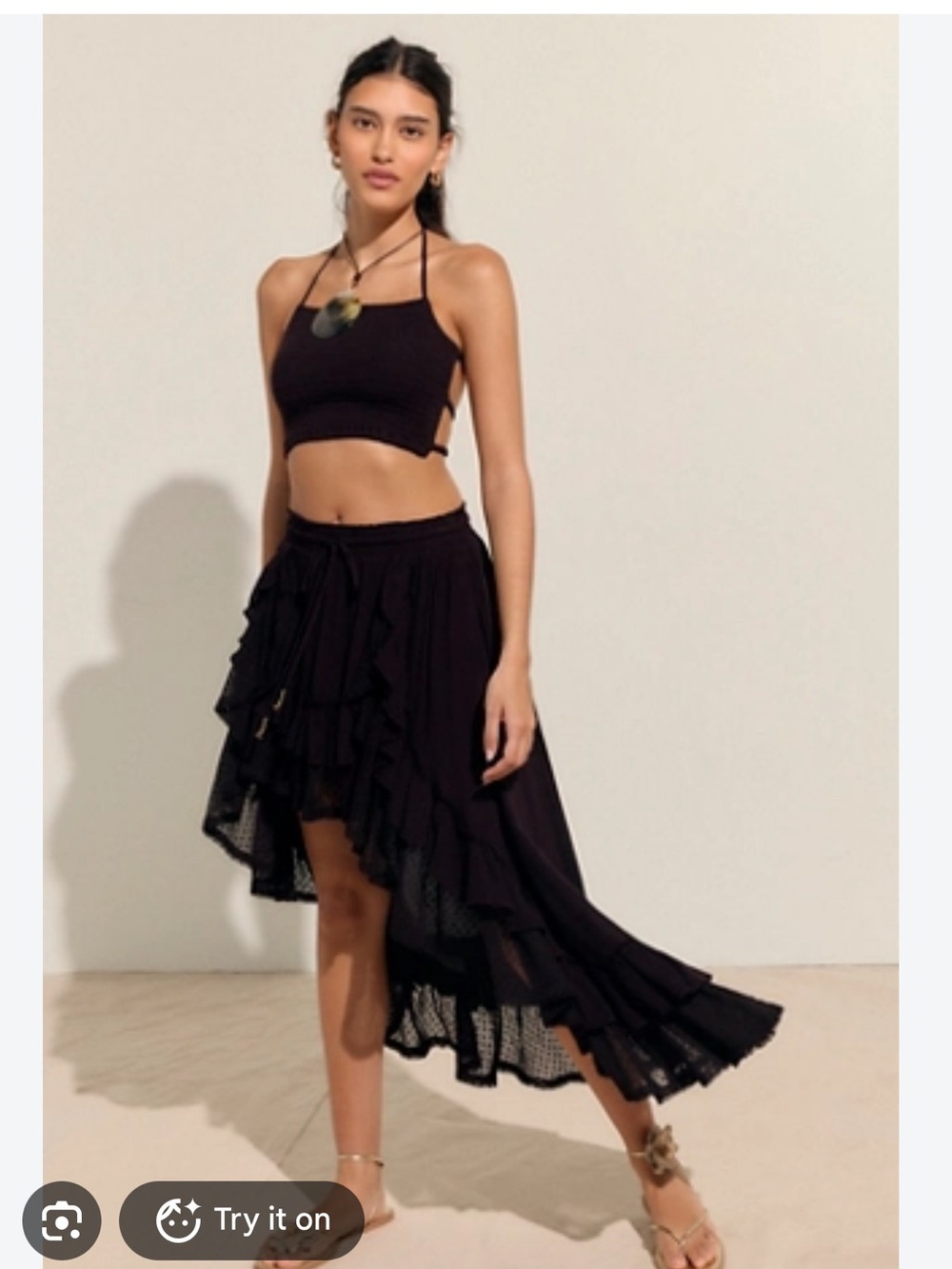 Free People Seaside Bliss Hater Top + Ruffles Tiered High Low Skirt Set S